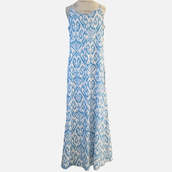 Made with Love NWT V-Neck Maxi Dress Cool Blue and White Design Cover Up… - Picture 2 of 12